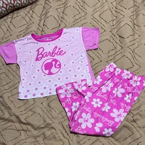 Barbie Pink Two-Piece Floral Pajama Set - Short Sleeve Top & Pants